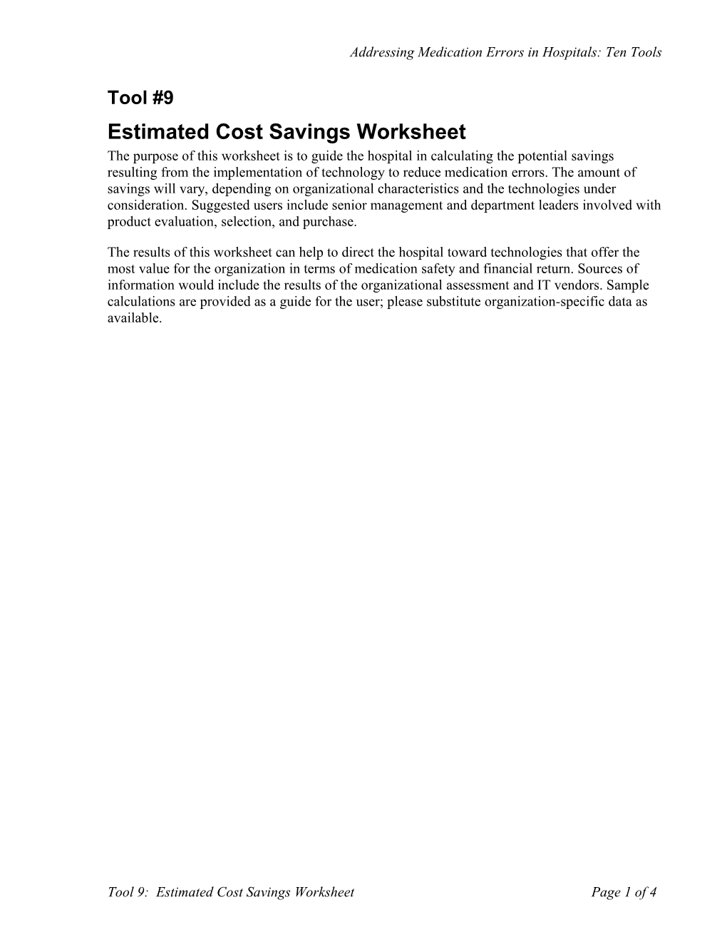 Addressing Medication Errors in Hospitals: Ten Tools