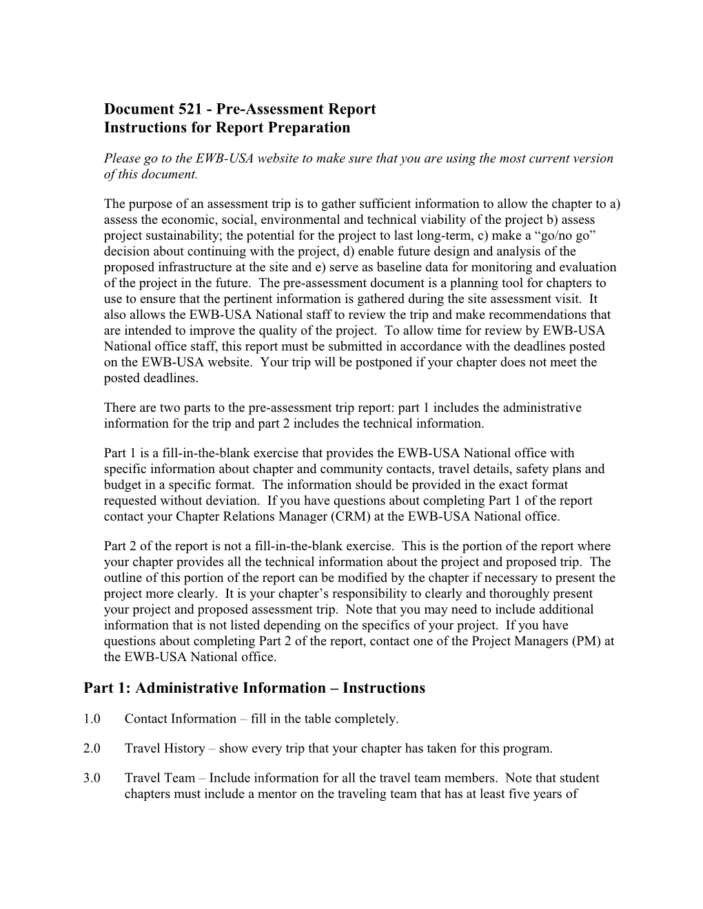 Document 521 - Pre-Assessment Report Instructions for Report Preparation