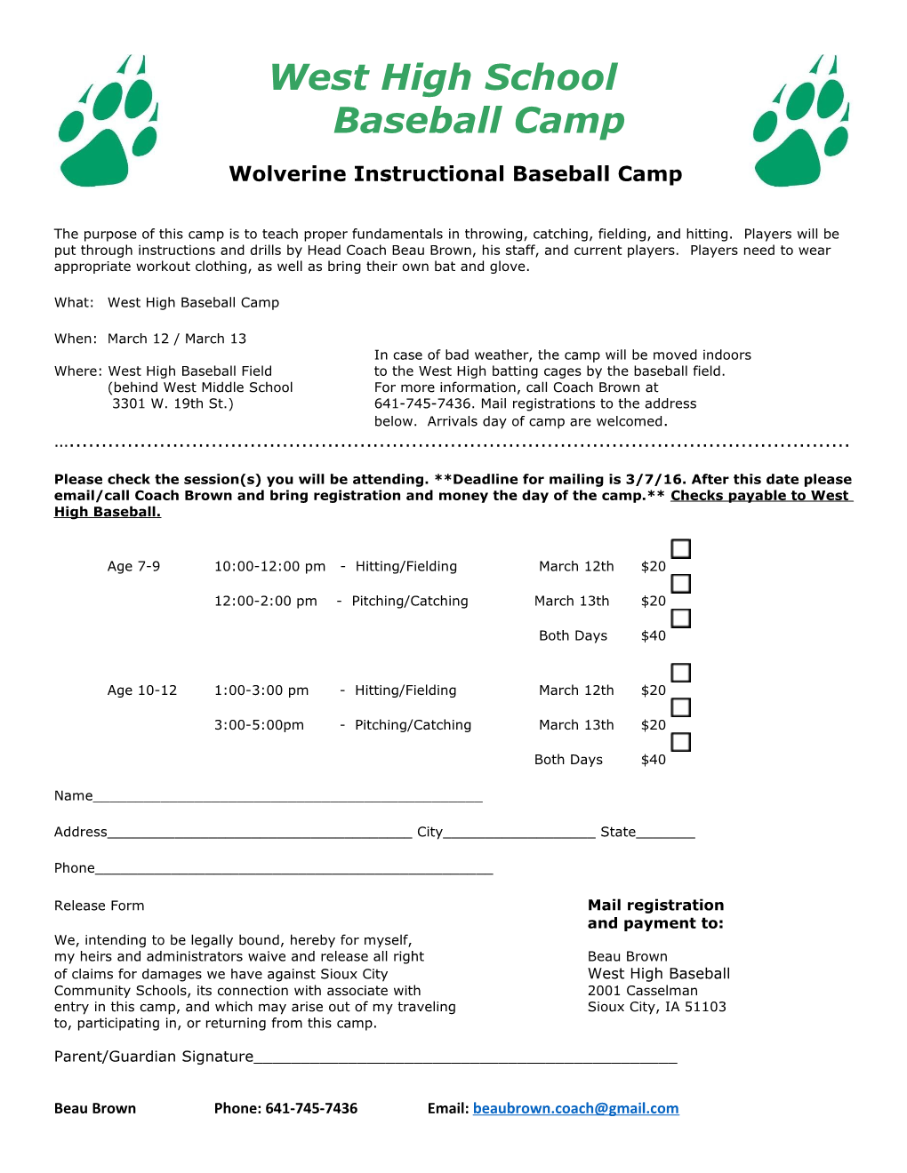 Wolverine Instructional Baseball Camp