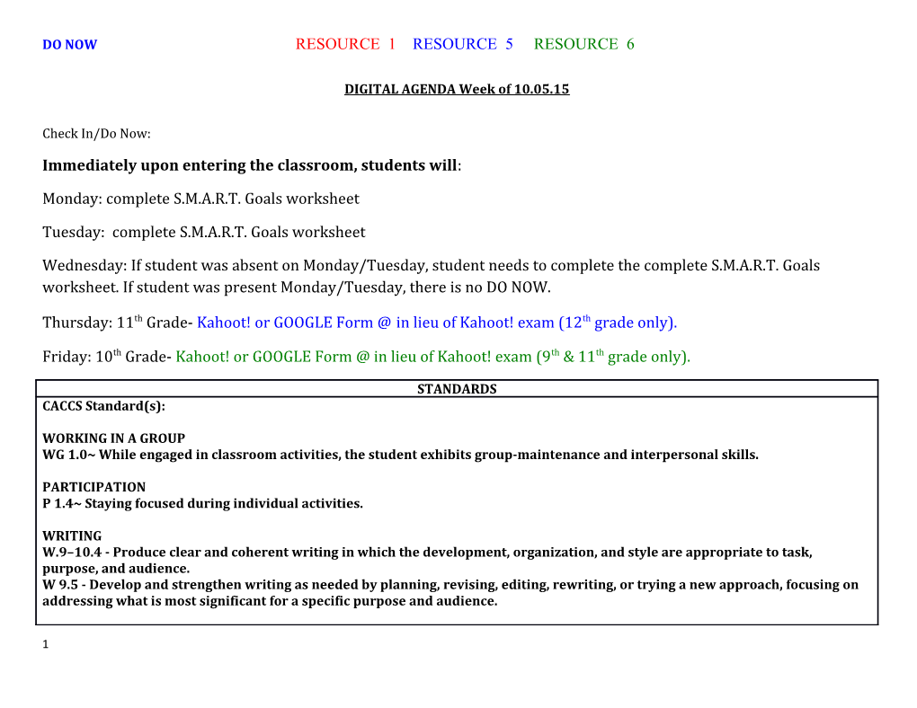 Do Now Resource 1 Resource 5 Resource 6