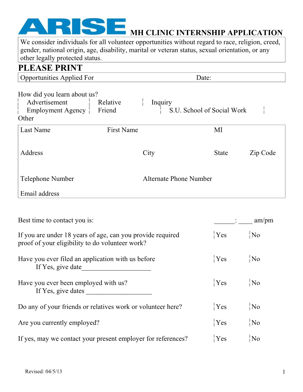 Application for Volunteering