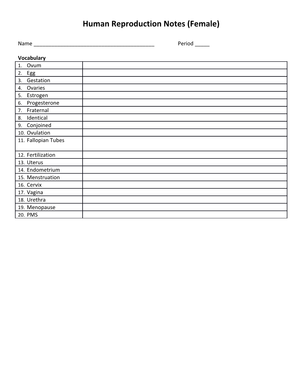 Human Reproduction Notes (Female)