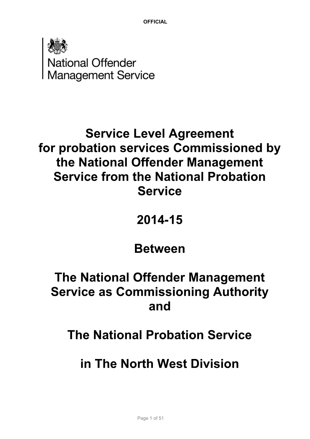 NPS Service Level Agreement 2014-15 NORTH WEST
