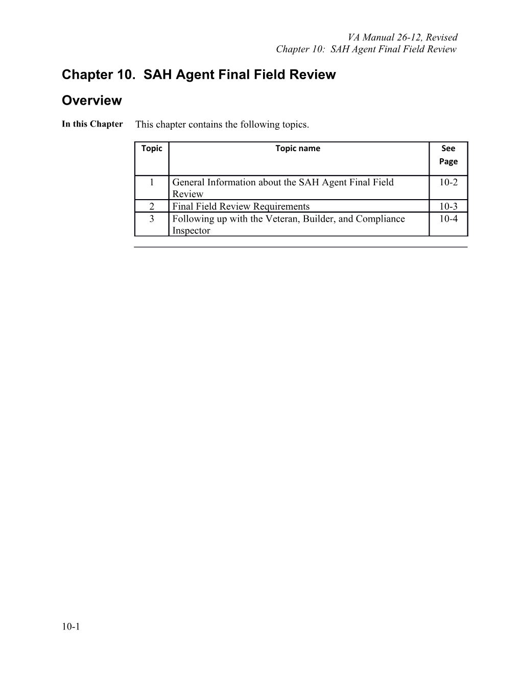 Chapter 10: SAH Agent Final Field Review