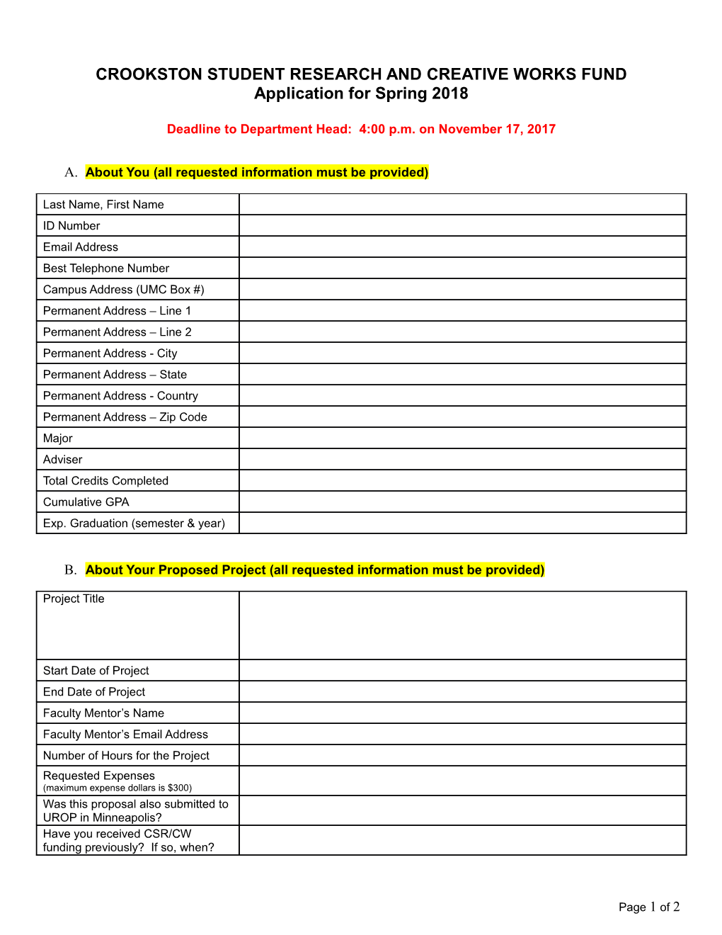 Crookston Student Research Cover Sheet