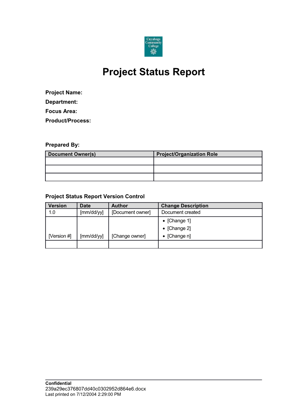 Project Status Report