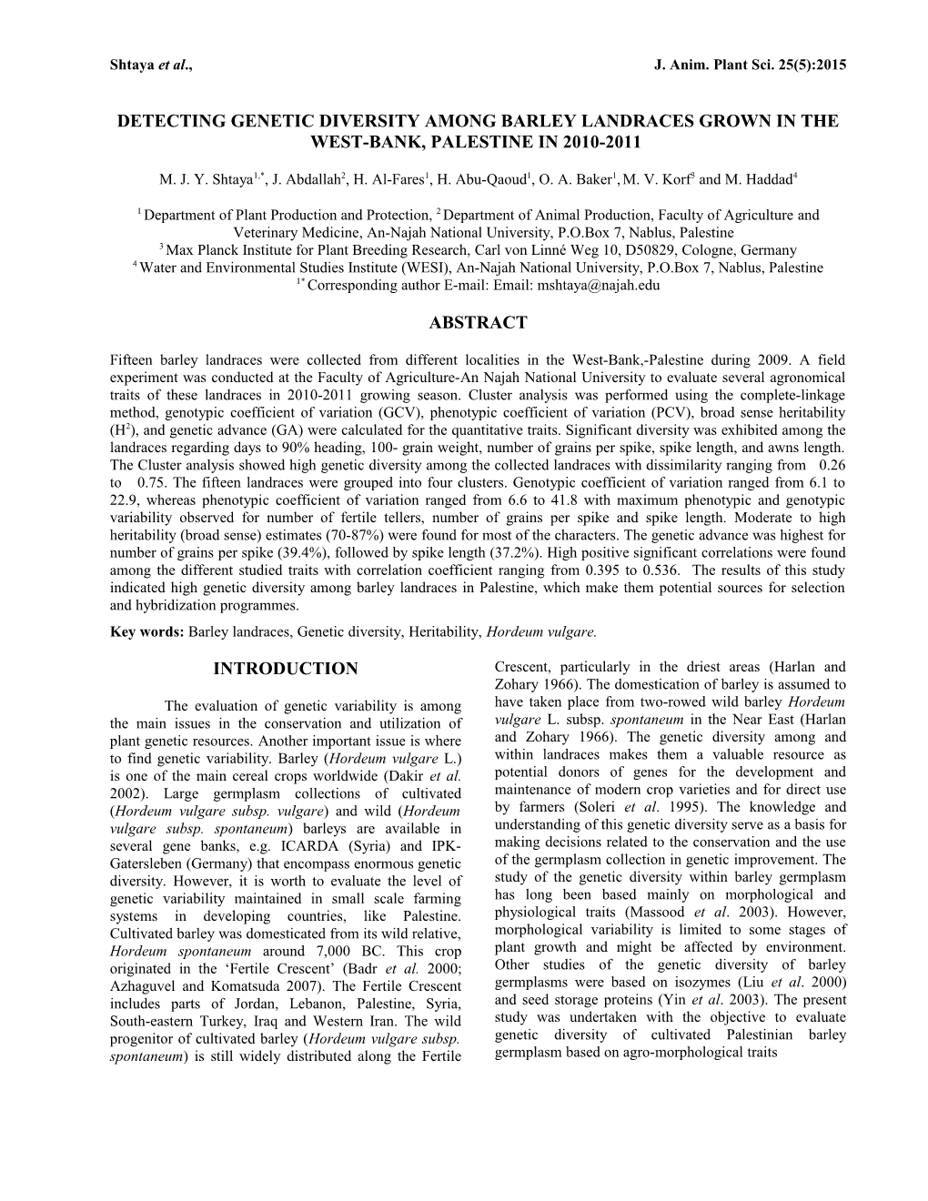 Genetic Diversity in Barley (Hordeum Vulgare L