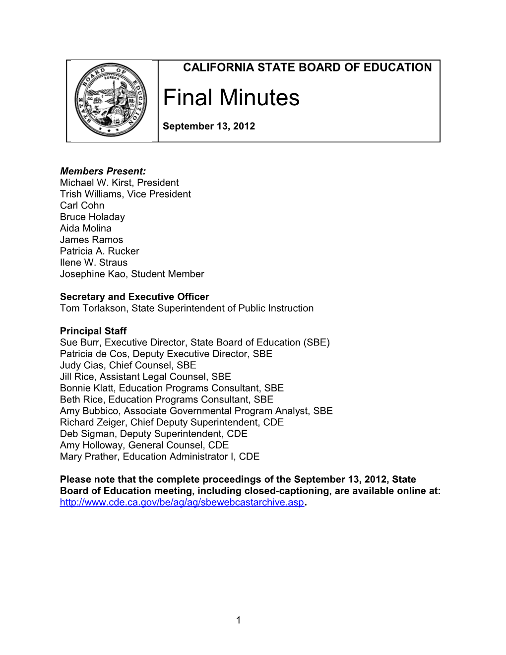 Final Minutes for September 13, 2012 - SBE Minutes (CA State Board of Education)