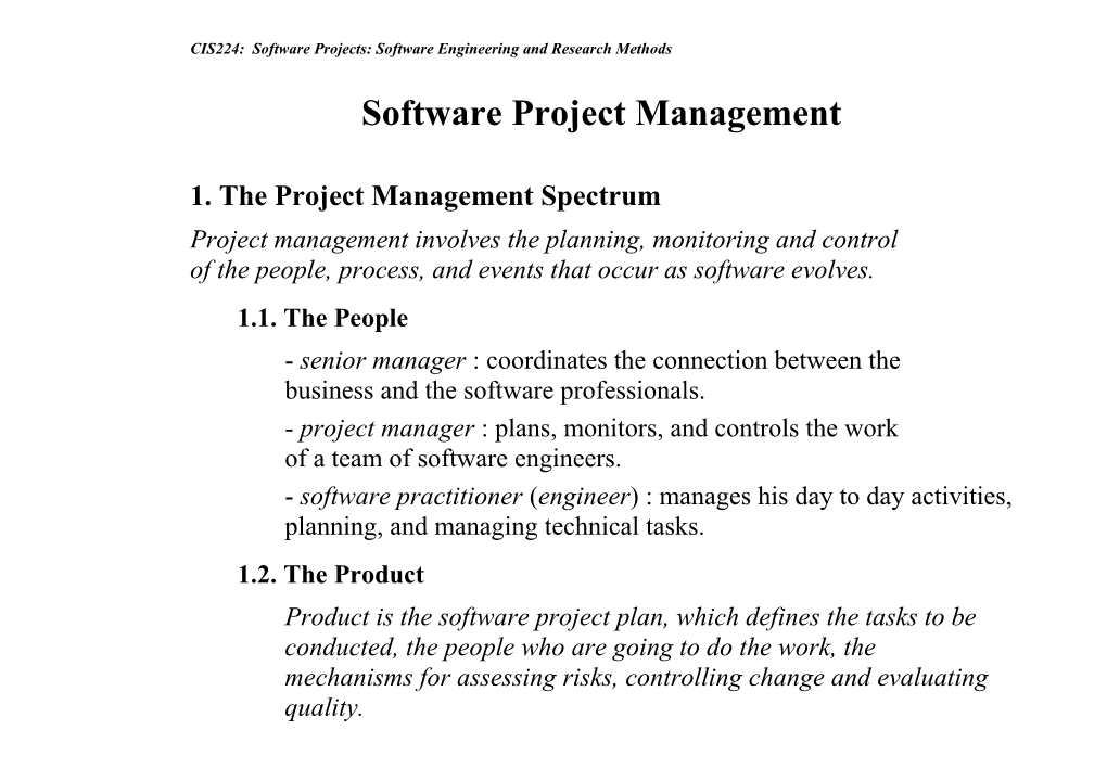 CIS224: Software Projects: Software Engineering and Research Methods