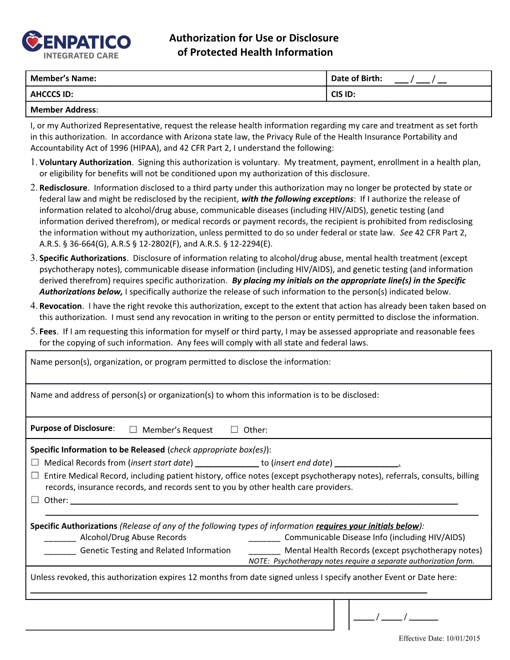 CPSA PM Form 10.38.2, CCI Program Release of Information