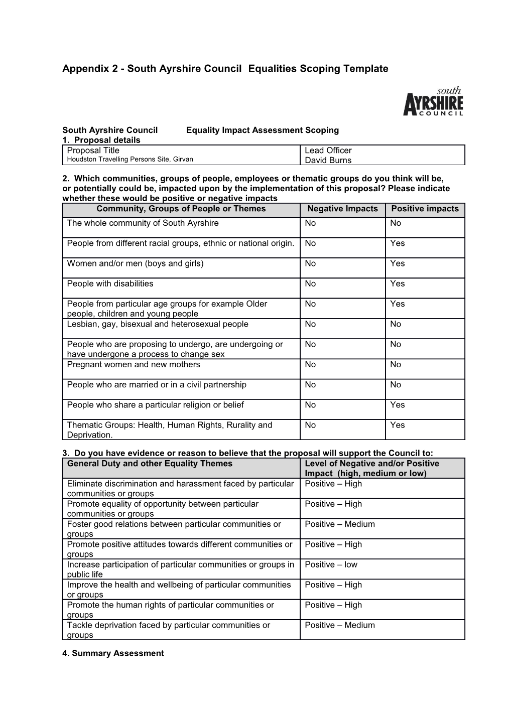 Appendix 2 - South Ayrshire Council Equalities Scoping Template