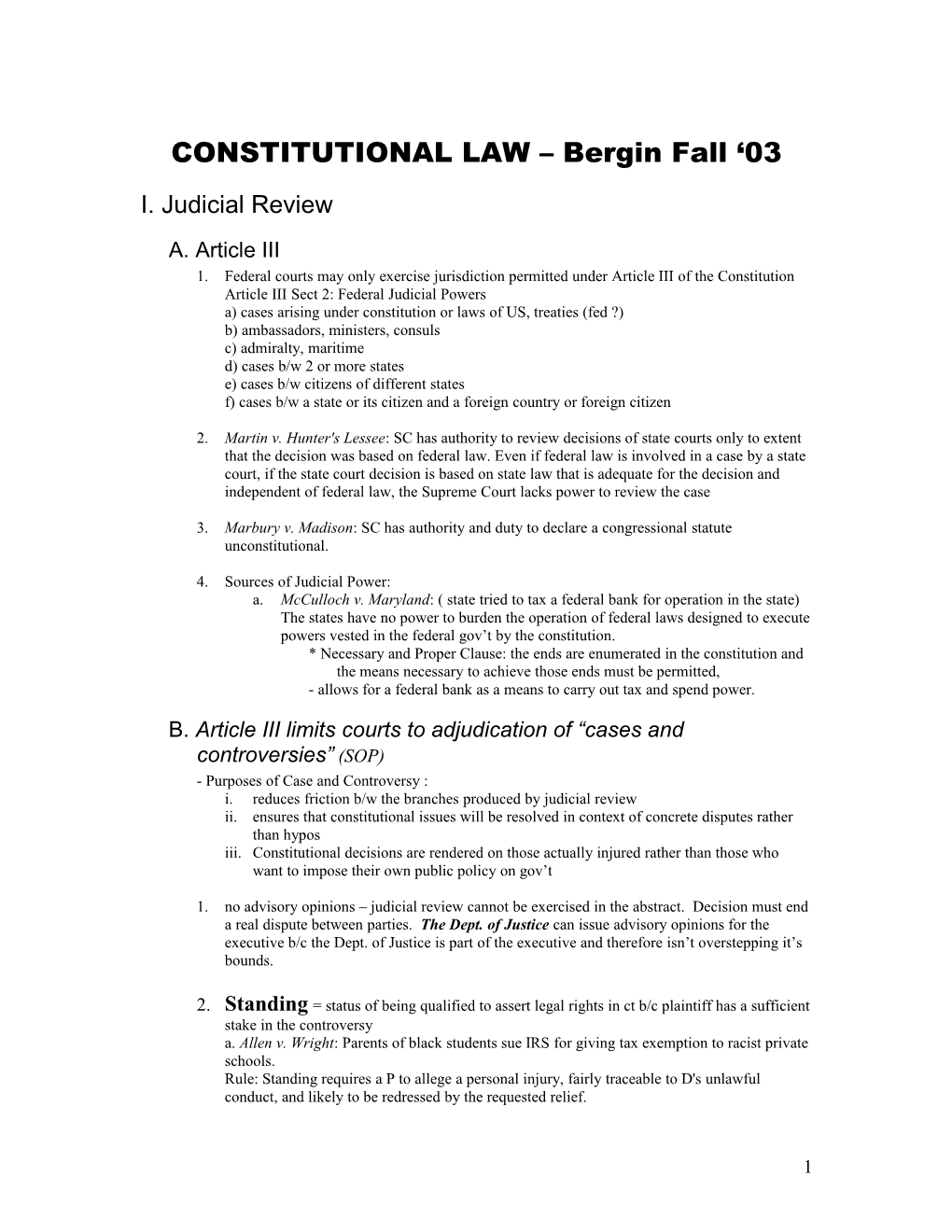 CONSTITUTIONAL LAW Bergin Fall 03
