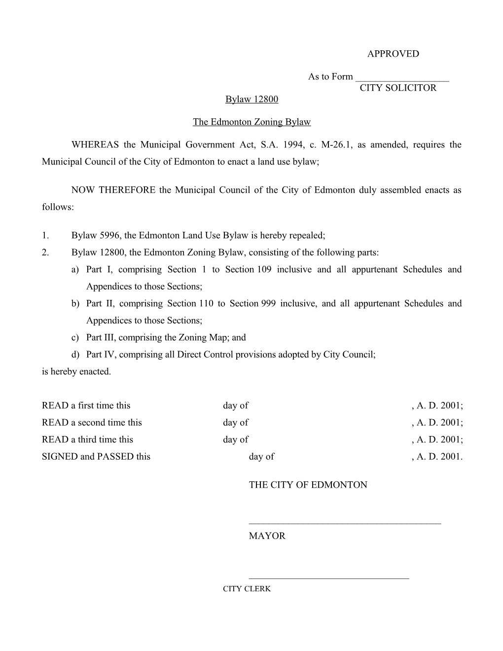 The Edmonton Zoning Bylaw