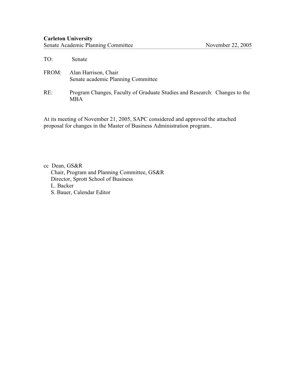 Senate Academic Planning Committeenovember 22, 2005