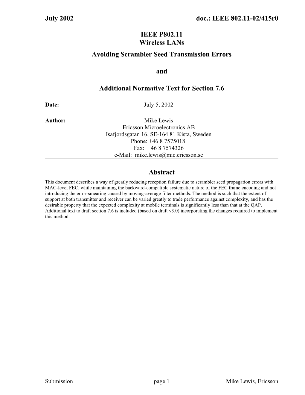 Avoiding Scrambler Seed Transmission Errors