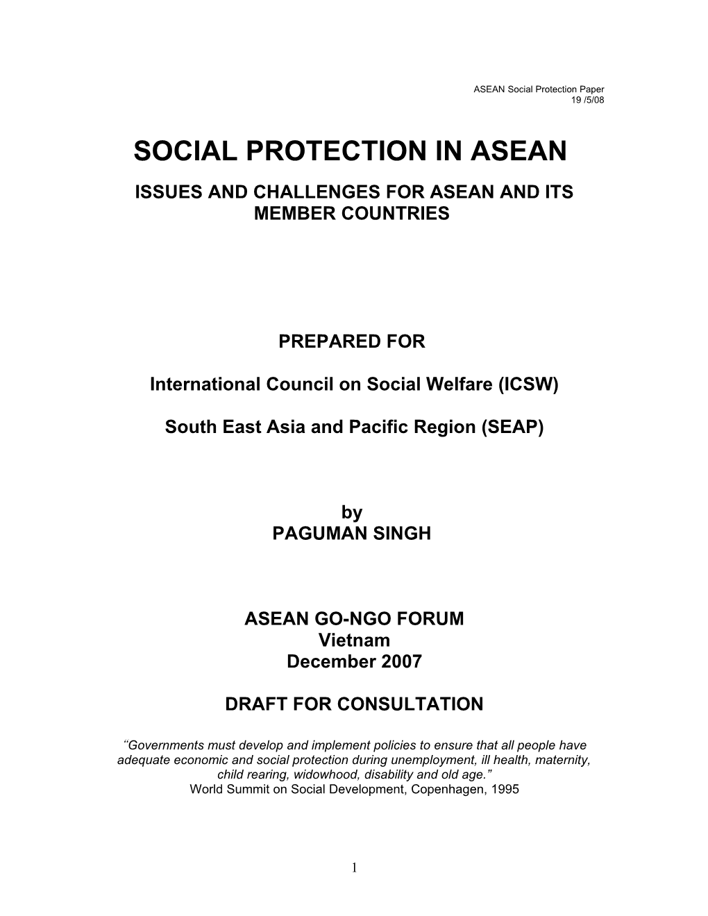 Social Security Coverage Within the Asean Region