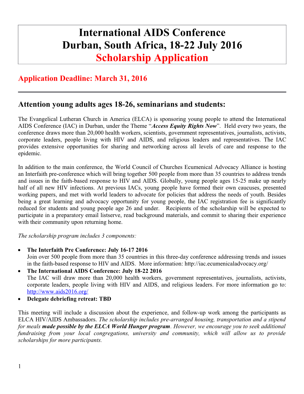 ELCA Young Adult Scholarship to IAC2016