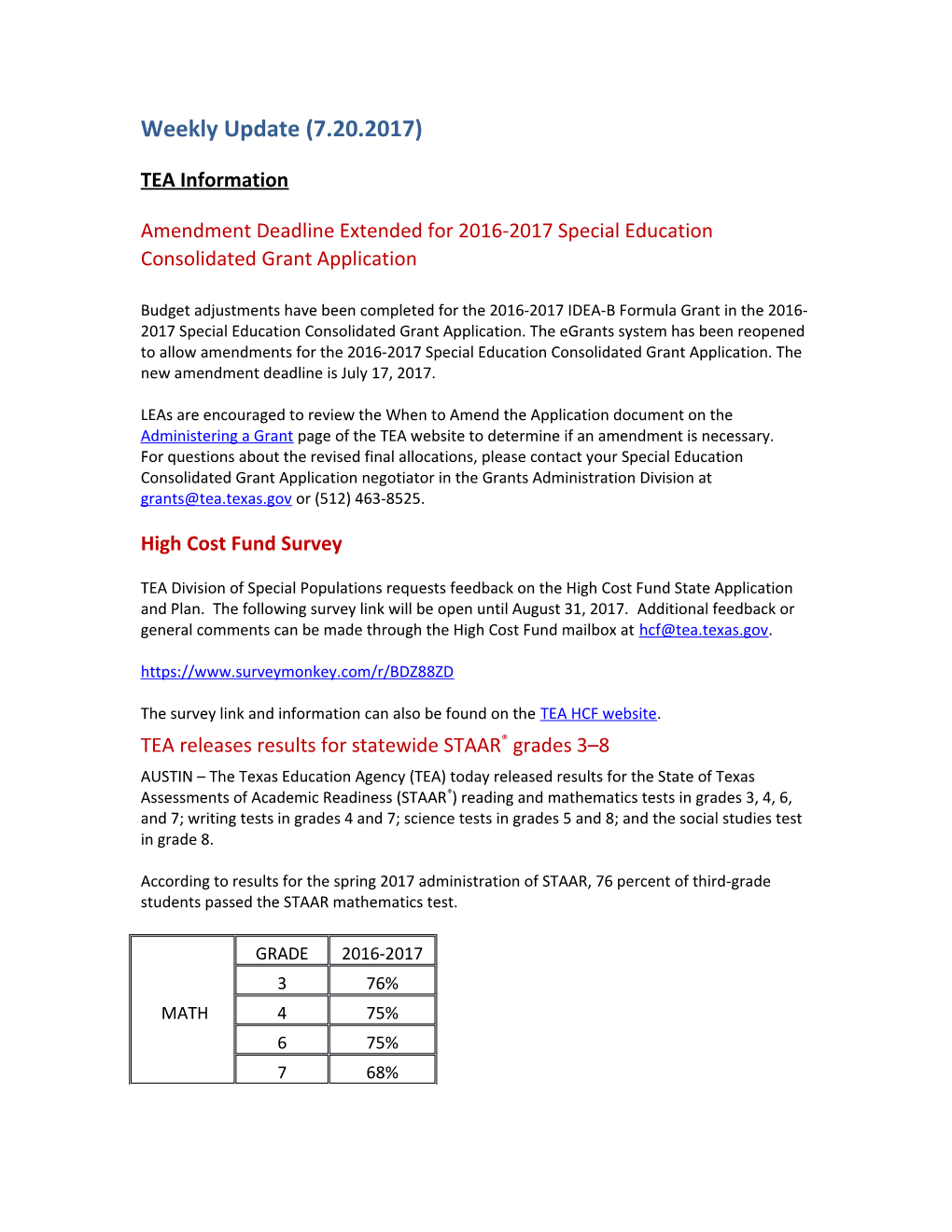 Amendment Deadline Extended for 2016-2017 Special Education Consolidated Grant Application