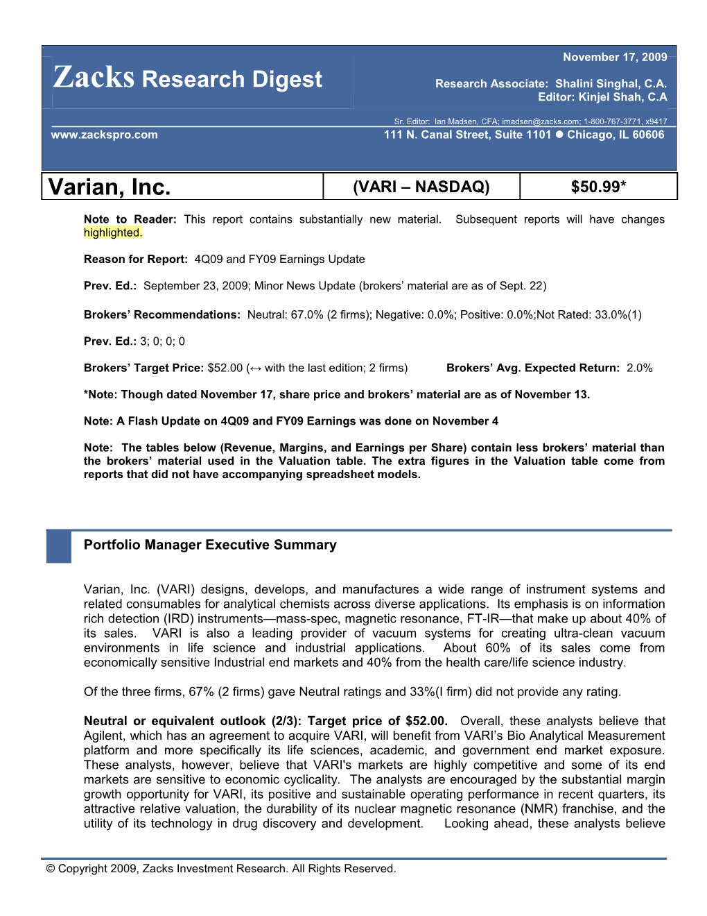 Reason for Report: 4Q09 and FY09 Earnings Update