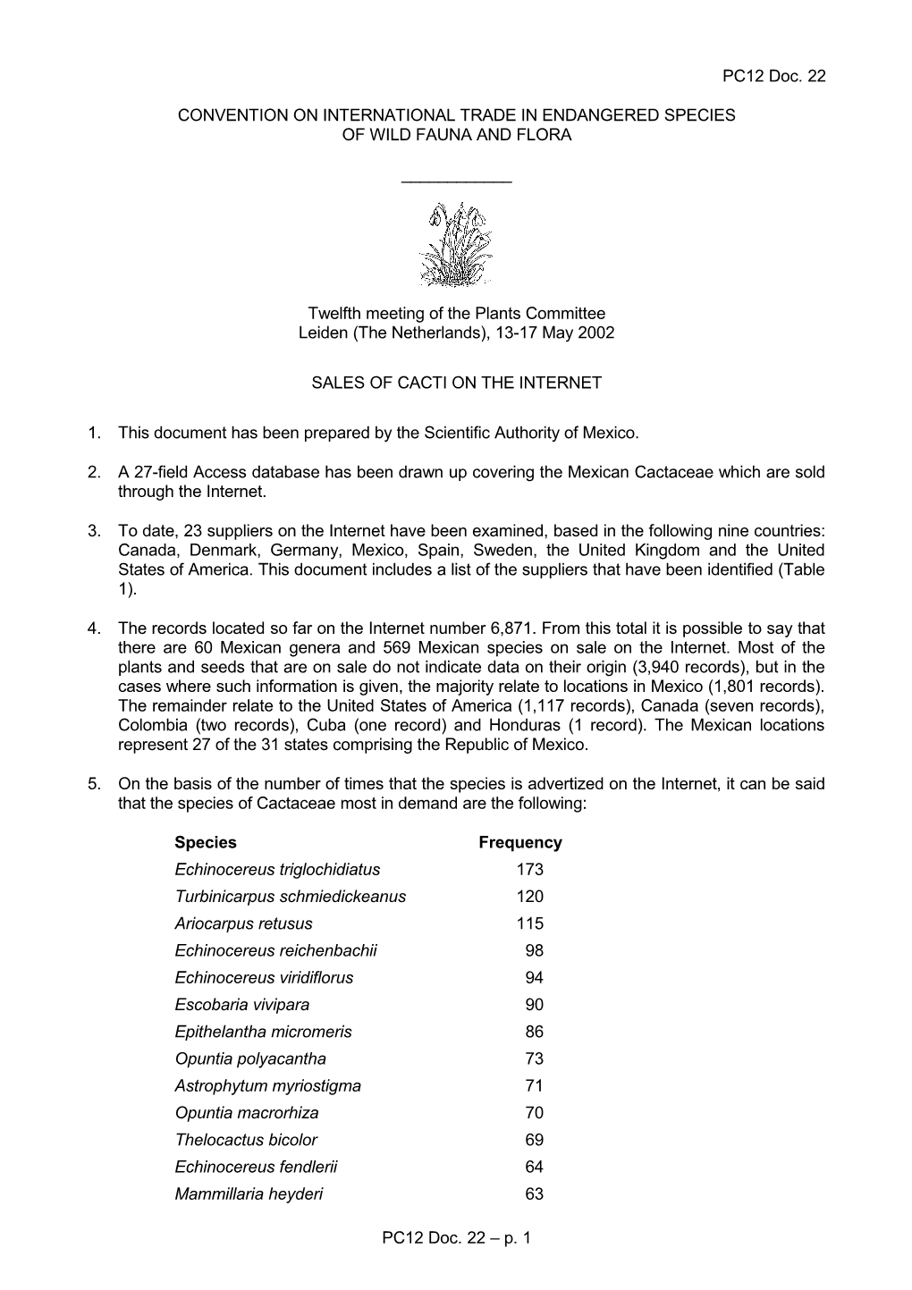 Convention on International Trade in Endangered Species of Wild Fauna and Flora