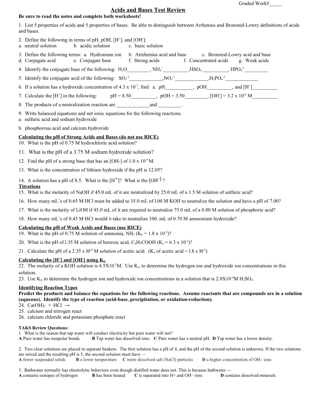 Be Sure to Read the Notes and Complete Both Worksheets!