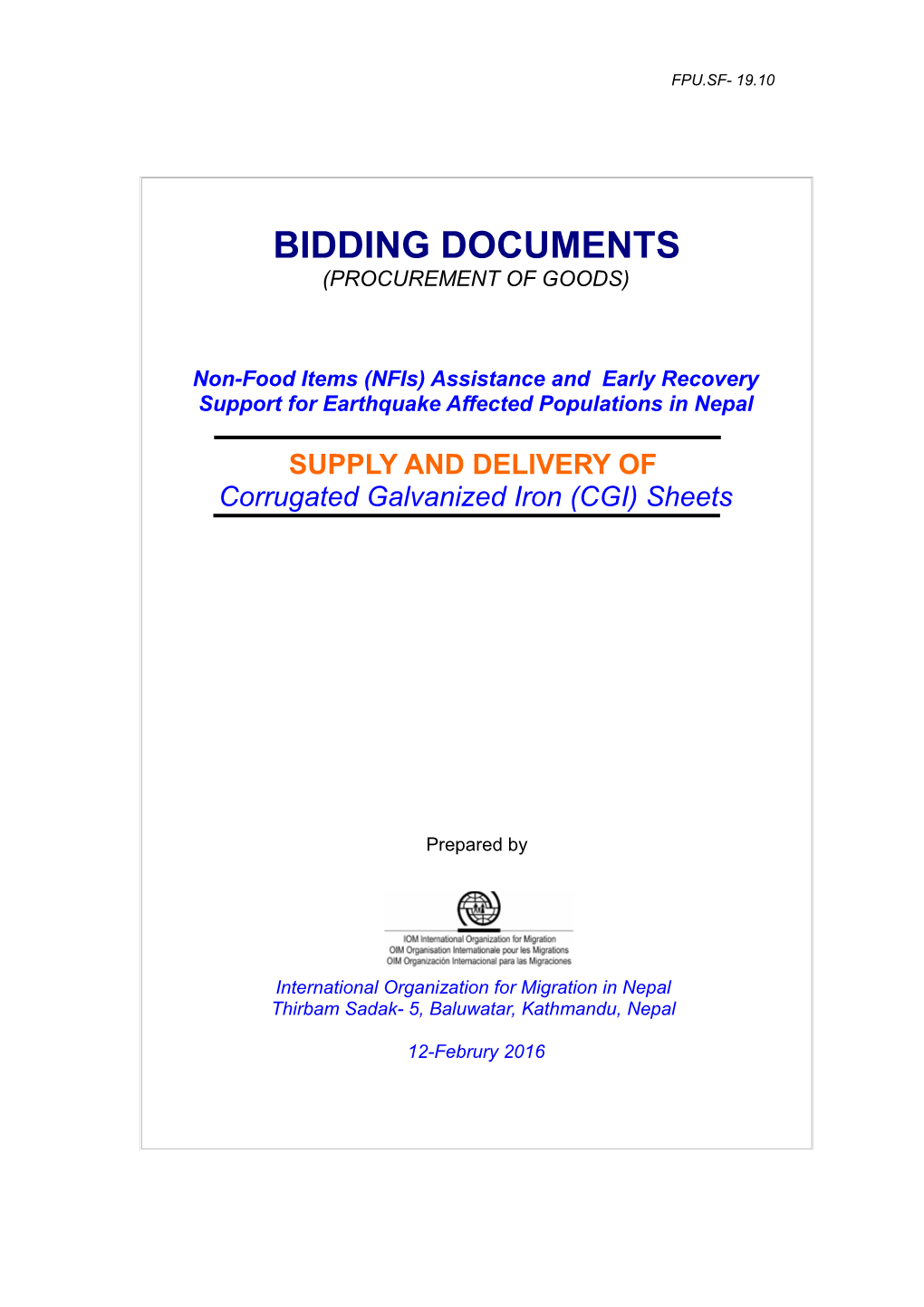 Bidding Documents for Goods