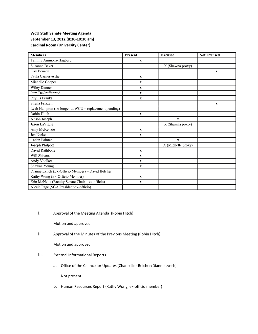 Staff Senate Agenda - August 2012