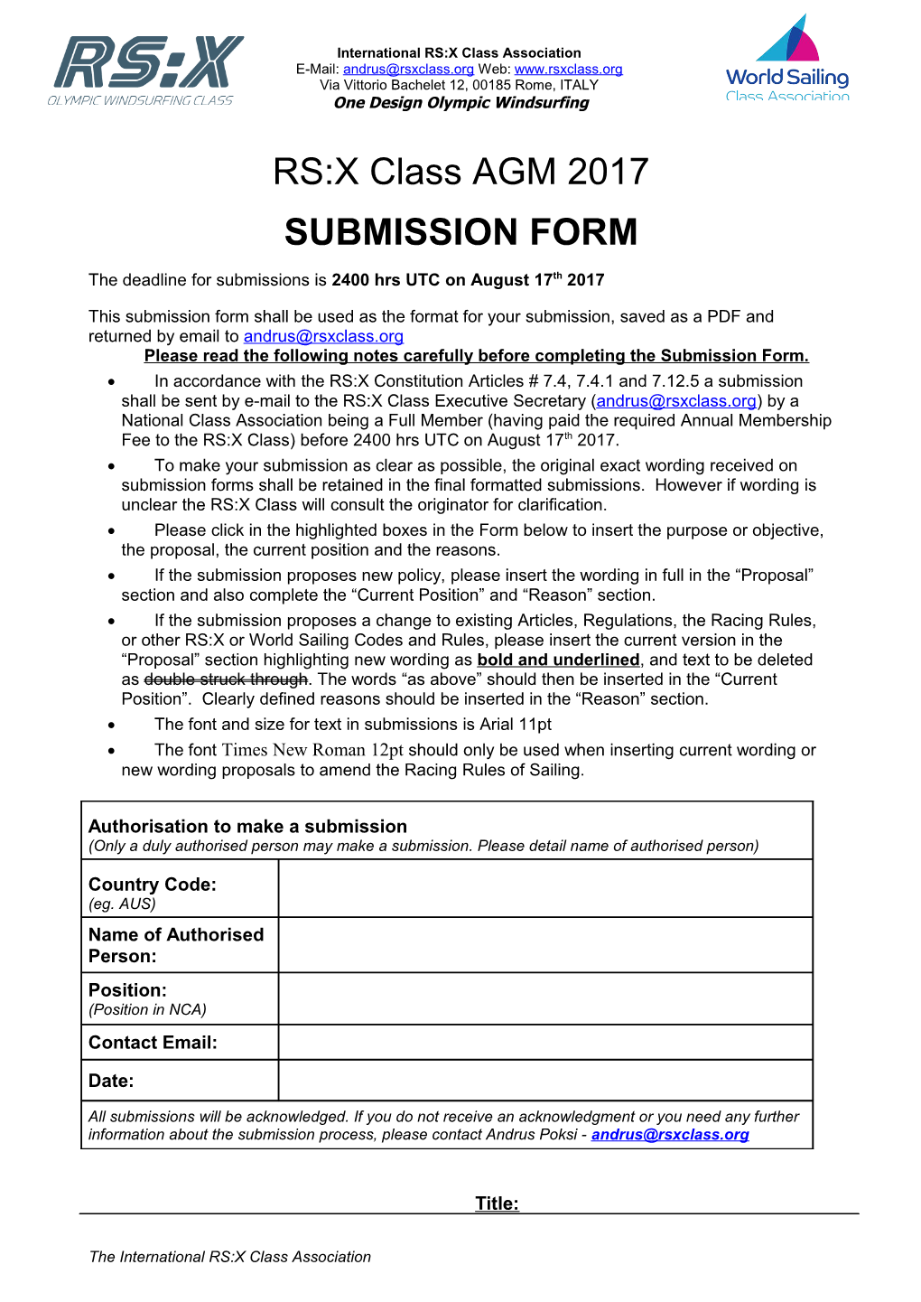 Please Read the Following Notes Carefully Before Completing the Submission Form