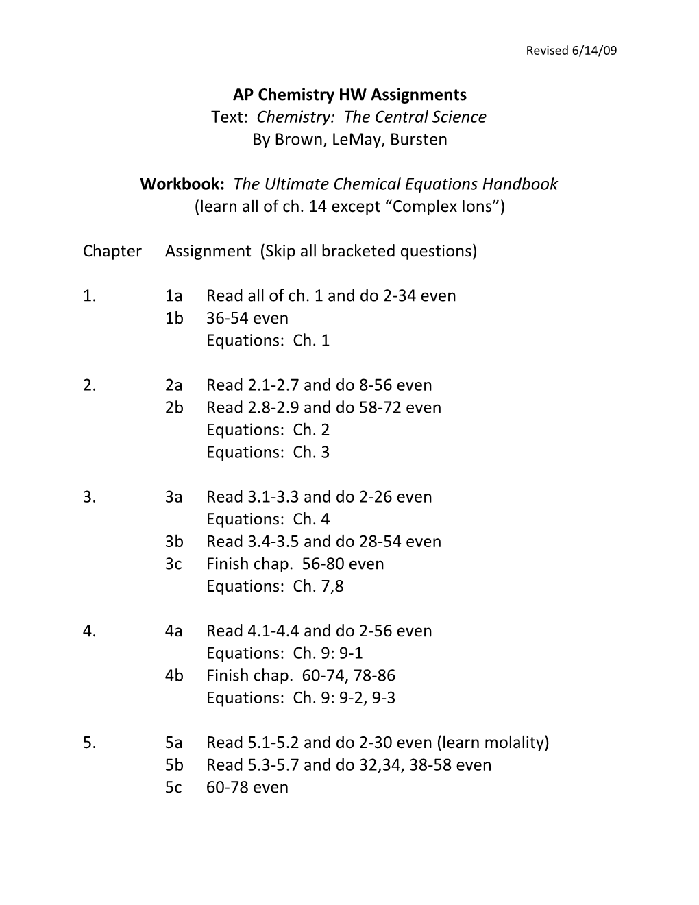 AP Chemistry HW Assignments