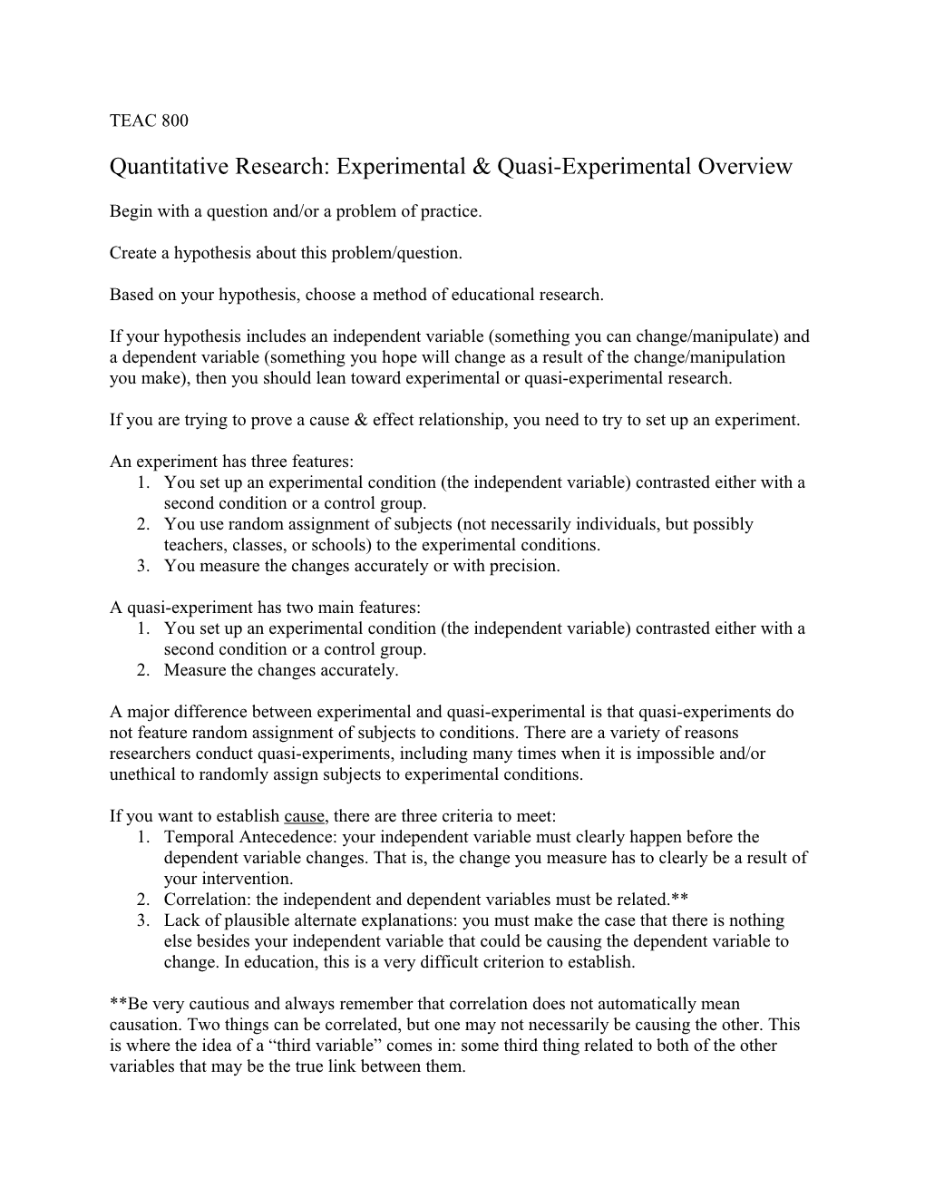 Quantitative Research: Experimental & Quasi-Experimental Overview