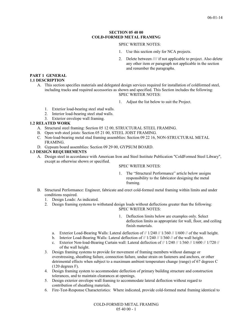 Section 05 40 00 Cold-Formed Metal Framing s1