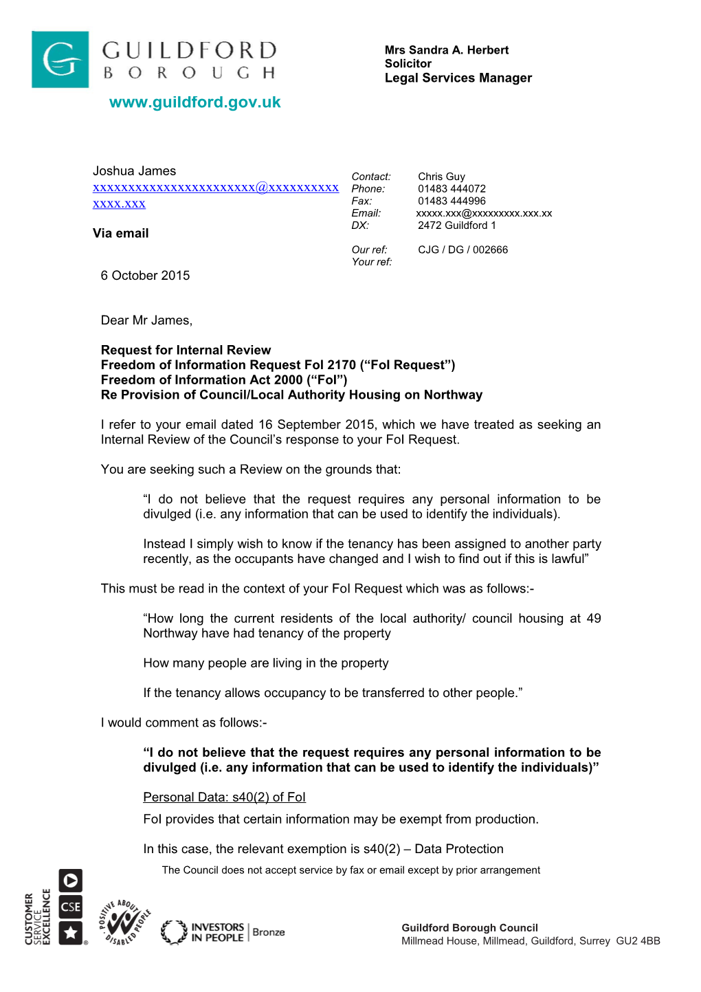 Request for Internal Review Freedom of Information Request Foi 2170 ( Foi Request ) Freedom