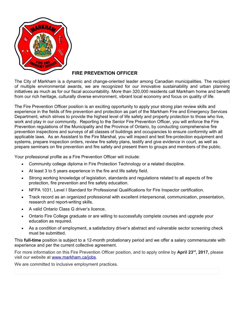 Your Professional Profile As a Fire Prevention Officer Will Include