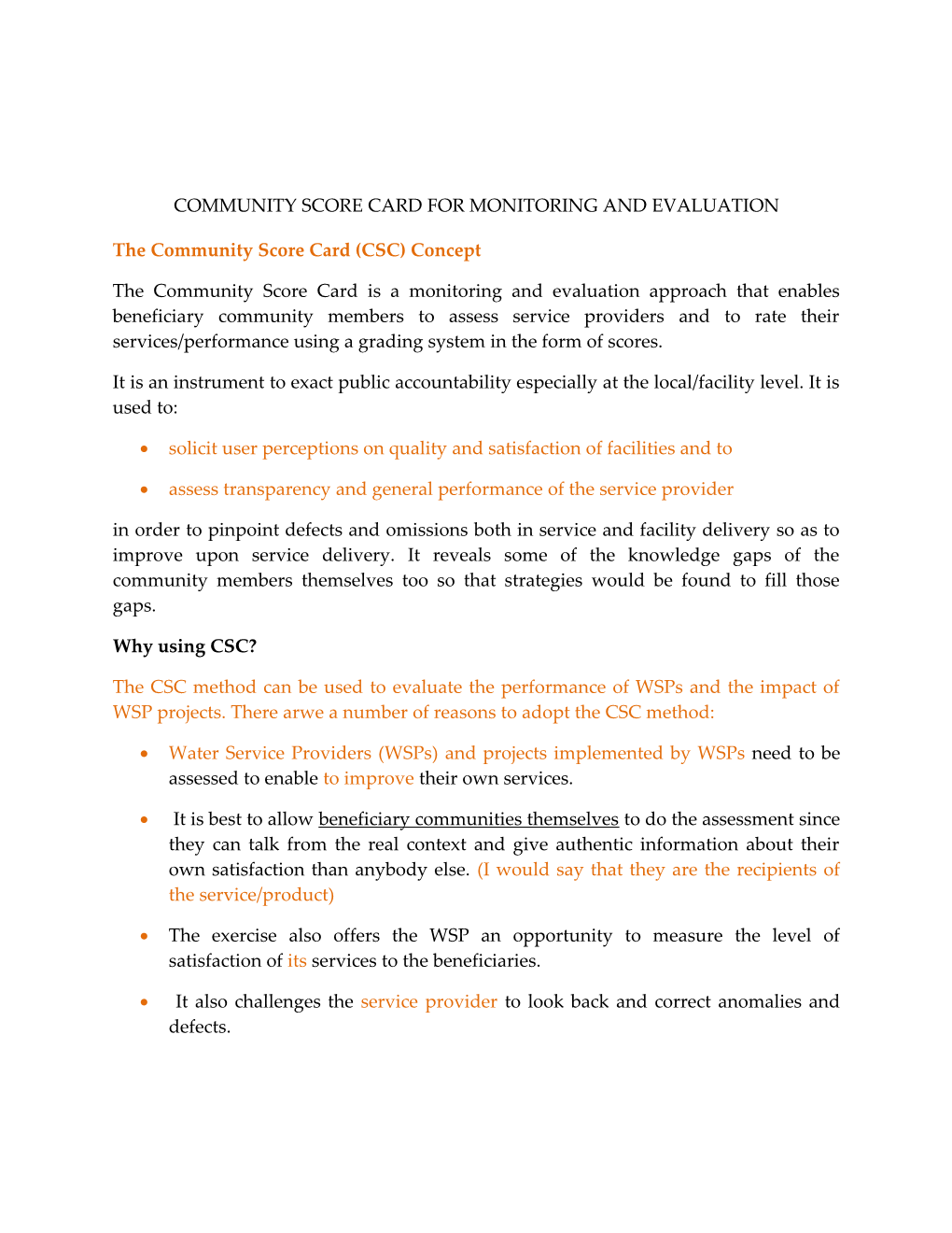 Community Scorecard for Monitoring and Evaluation