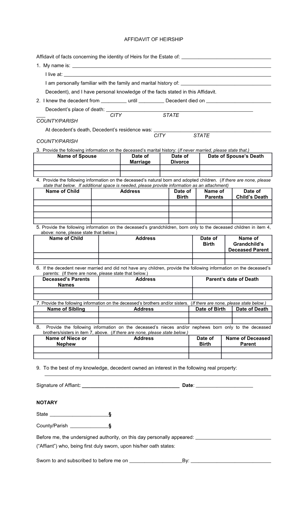 Affidavit of Heirship