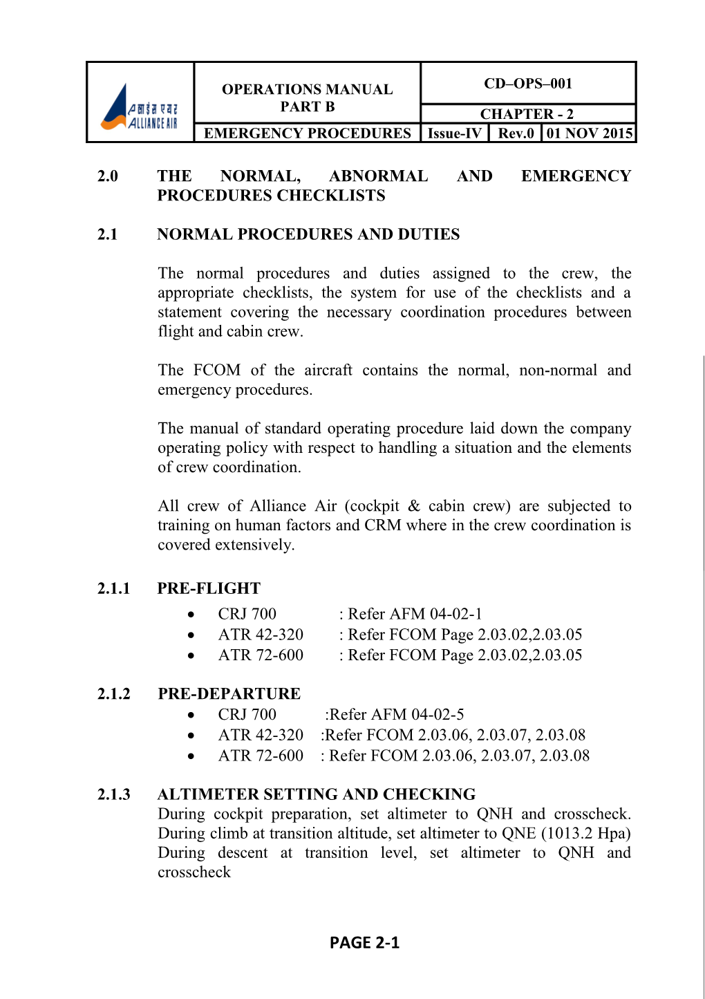 2.0The Normal, Abnormal and Emergency Procedures Checklists