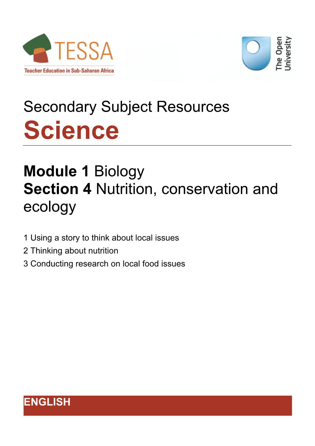 Section 4 : Nutrition, Conservation and Ecology