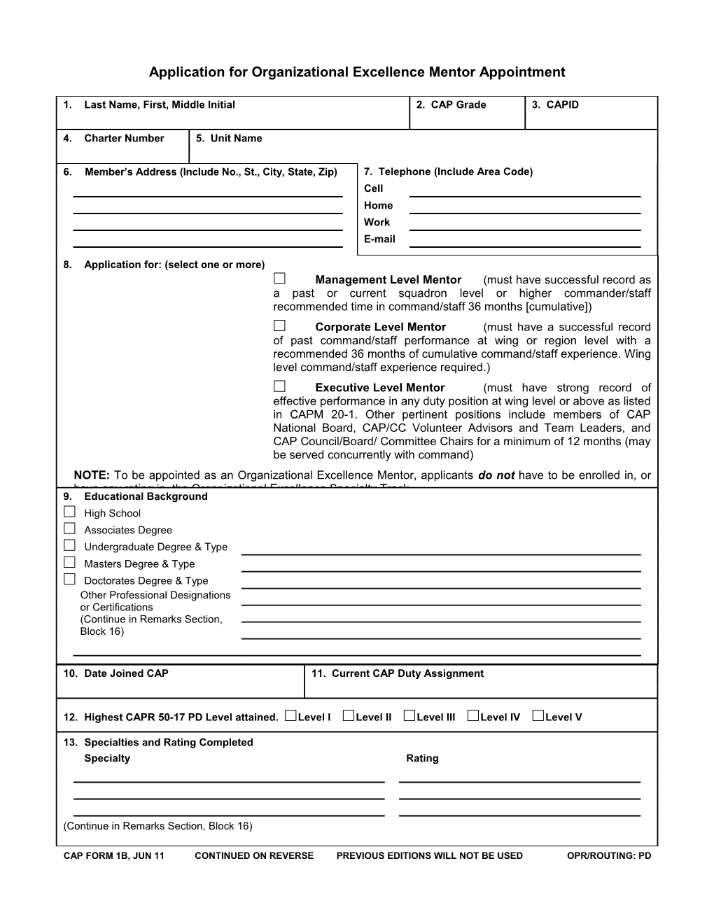 Application for Senior Member Activities
