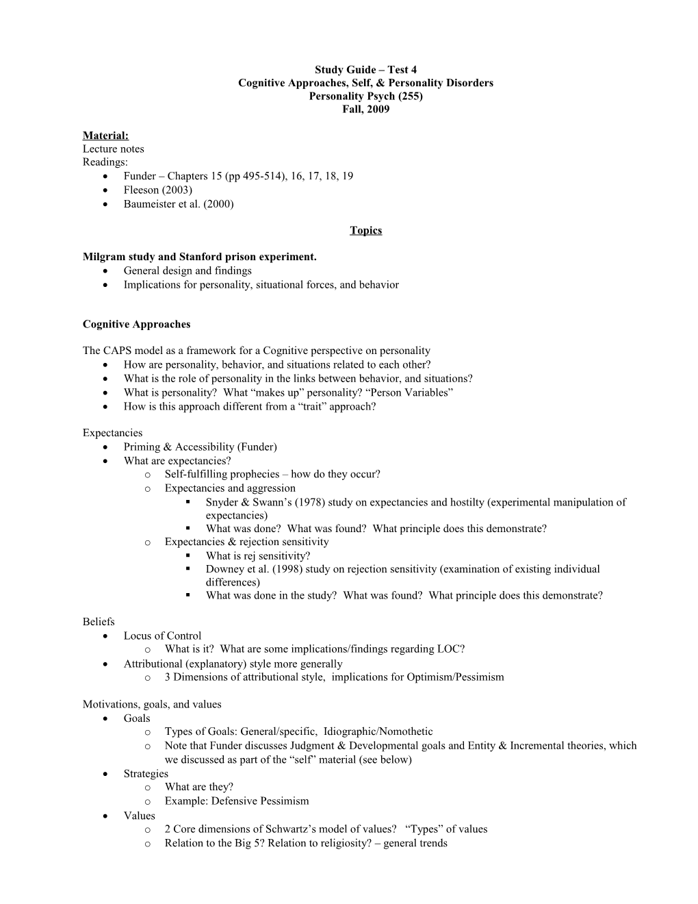 Cognitive Approaches, Self, & Personality Disorders