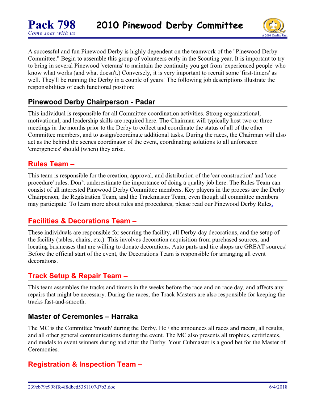 Develop a Pack Information Sheet