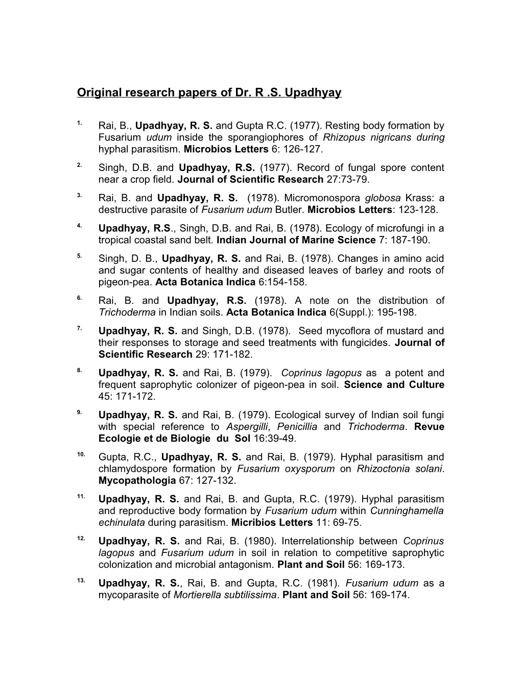 Original Research Papersof Dr. R .S. Upadhyay