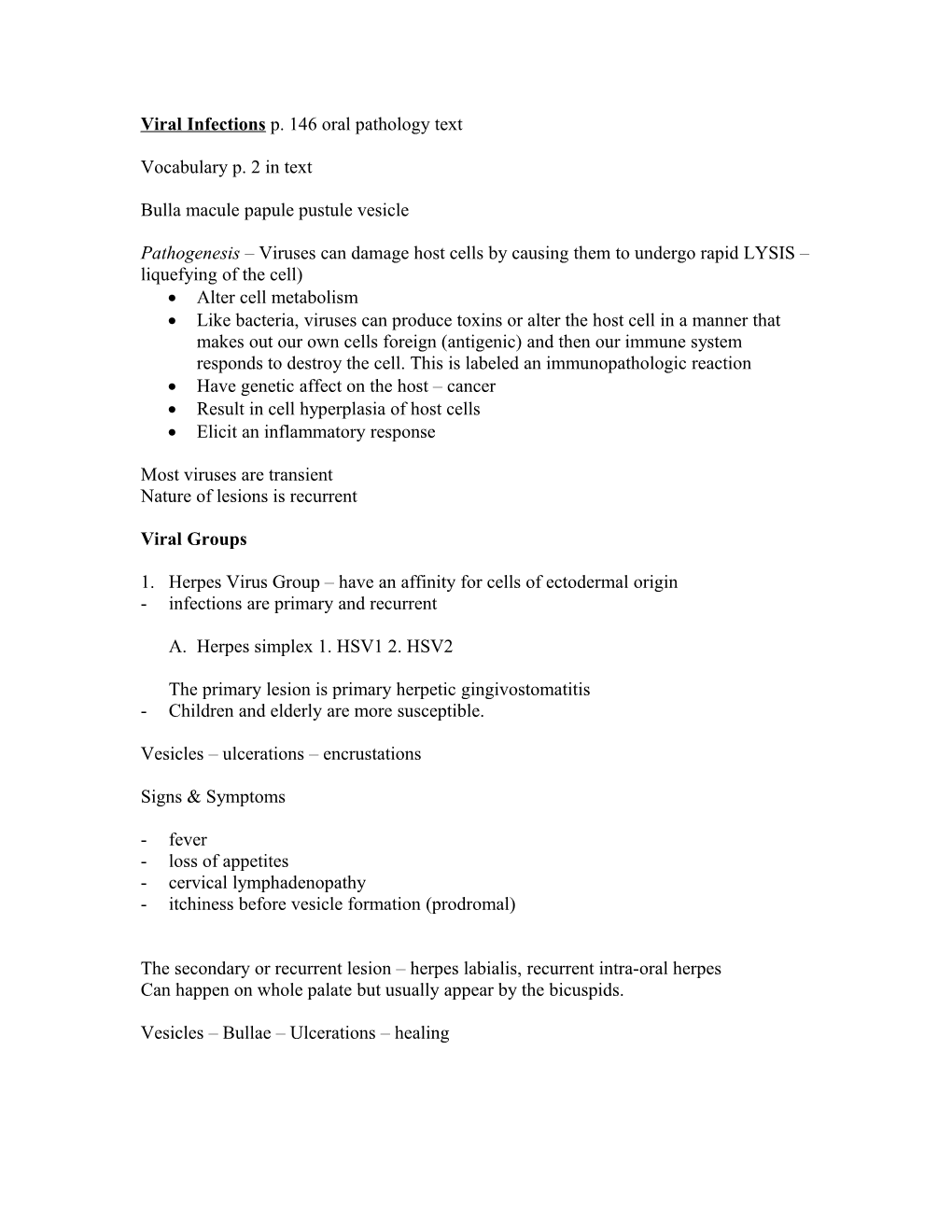 Viral Infections P. 146 Oral Pathology Text