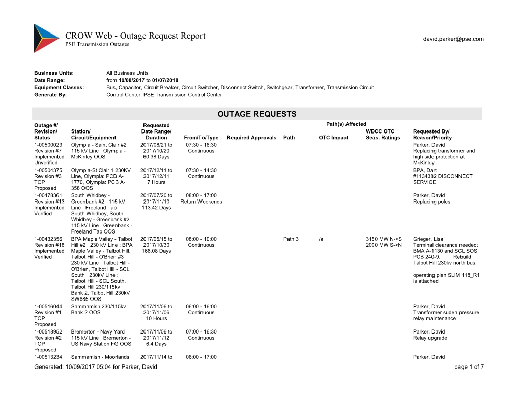 PSE Transmission Outages s1