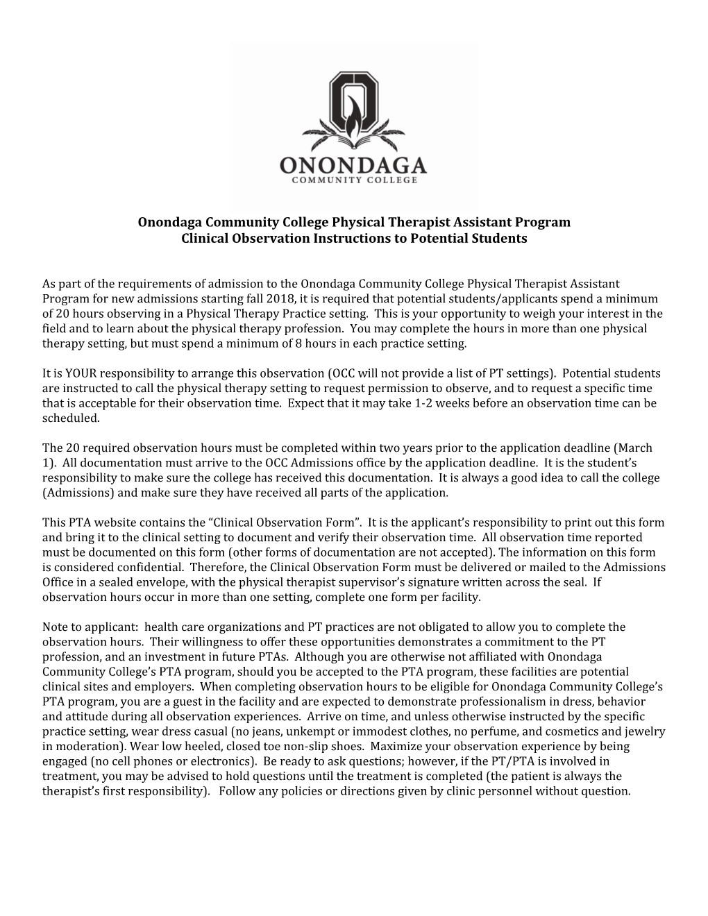 Onondaga Community College Physical Therapist Assistant Program