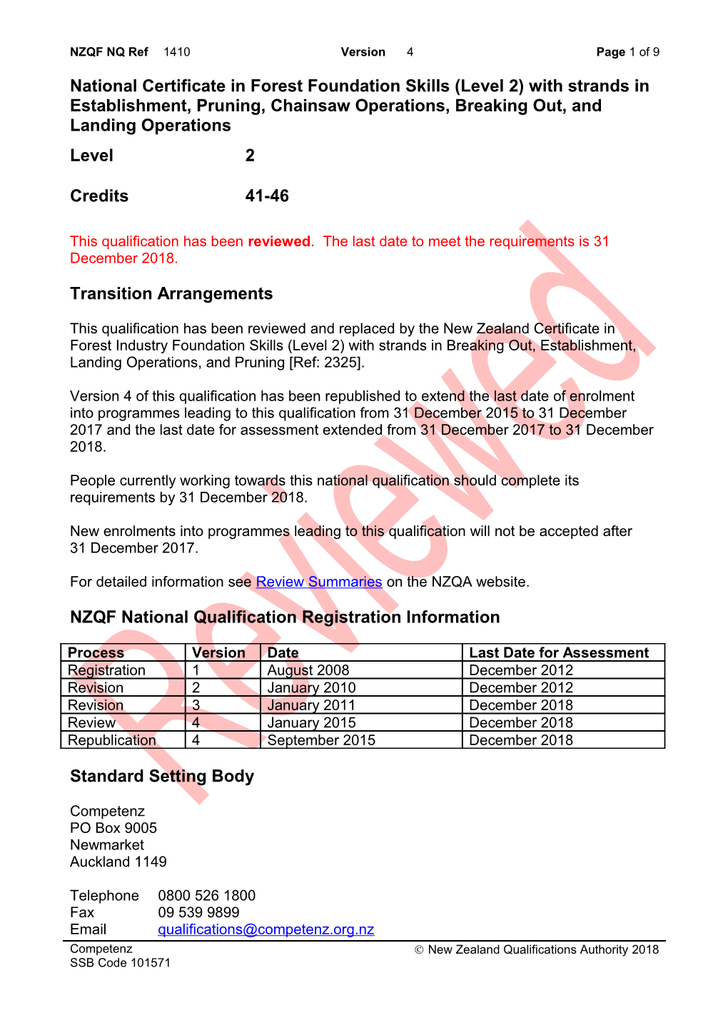 1410 National Certificate in Forest Foundation Skills (Level 2) with Strands in Establishment