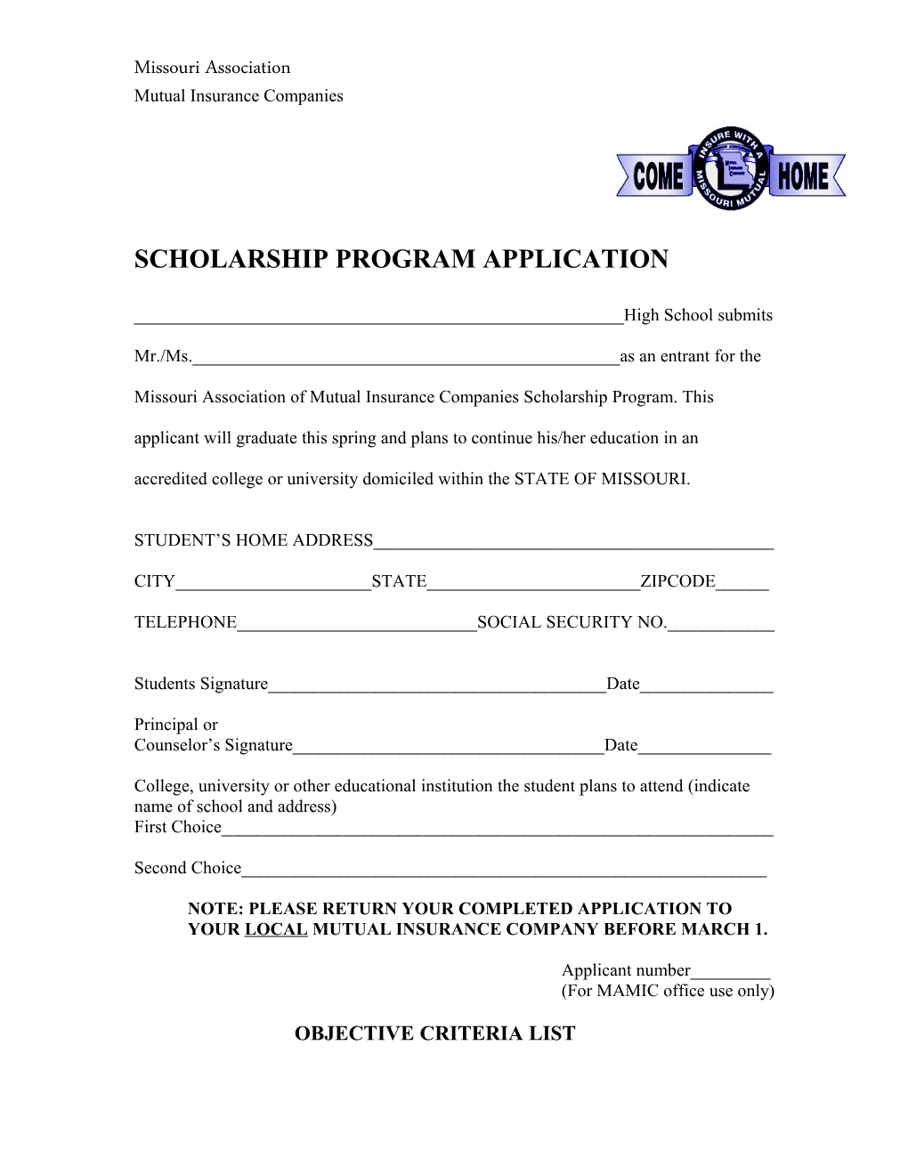 Scholarship Program Application