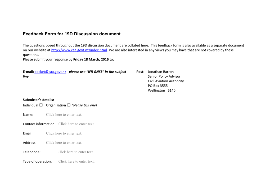 Feedback Form for 19D Discussion Document