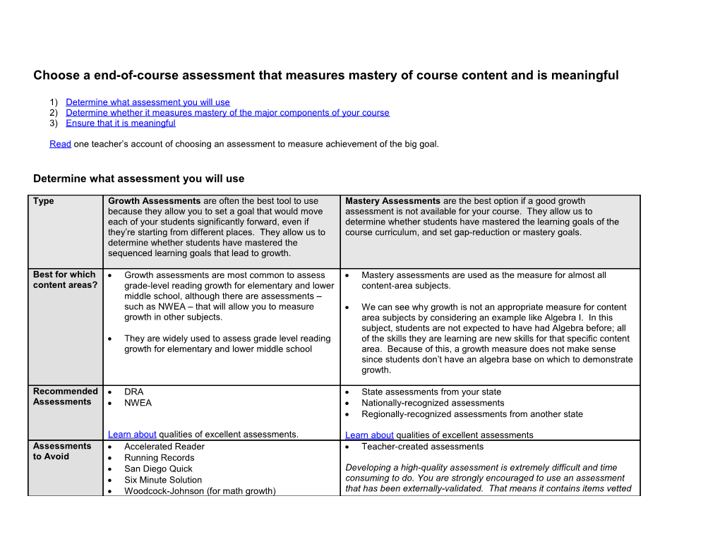 Choose a End-Of-Course Assessment That Measures Mastery of Course Content and Is Meaningful