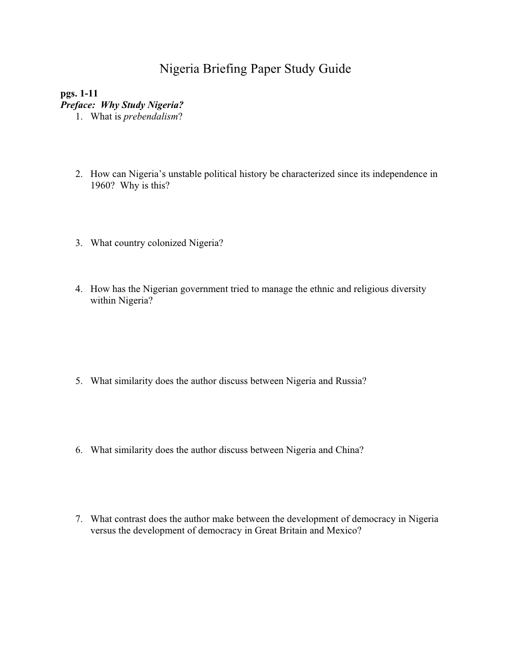 Nigeria Briefing Paper Study Guide