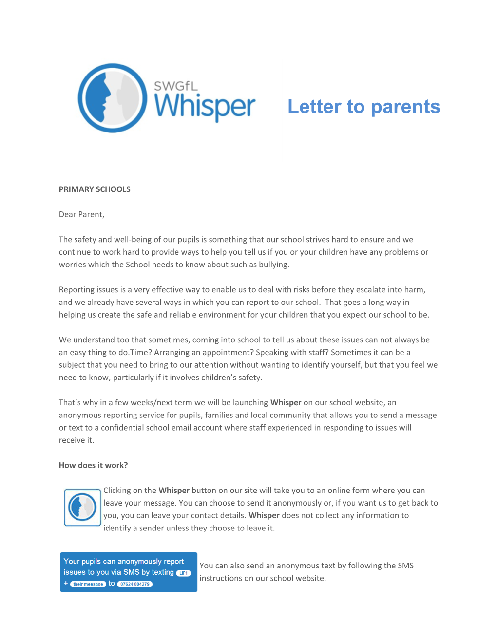 Whisper Letter to Parents